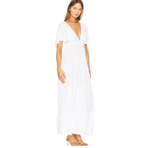 FREE PEOPLE BEACH Dress Medium La La Maxi V-Neck‎ Flutter Sleeves Flouncy Tiered